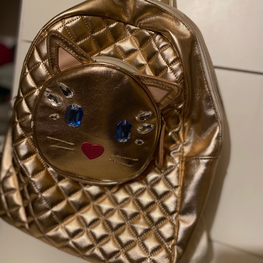Chic Quilted Gold Cat Backpack - image 8